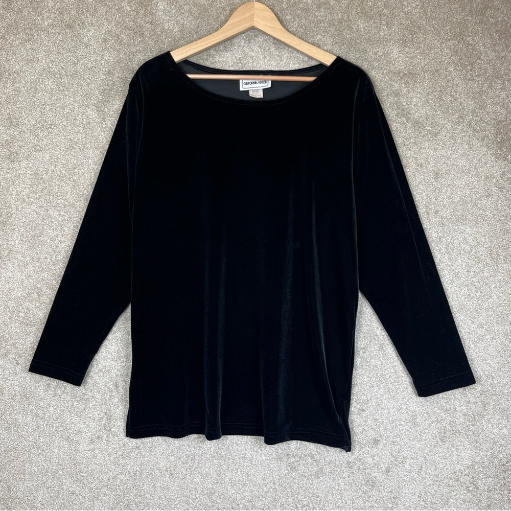 California Krush Vintage Tunic Womens Medium Black Velour Pullover 90s- 3391*